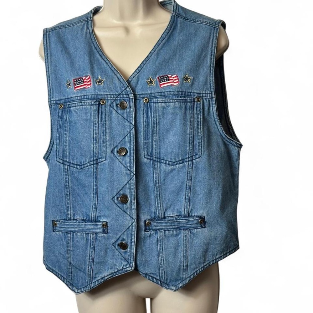 Vintage Embroidered Denim‎ Button Up Vest